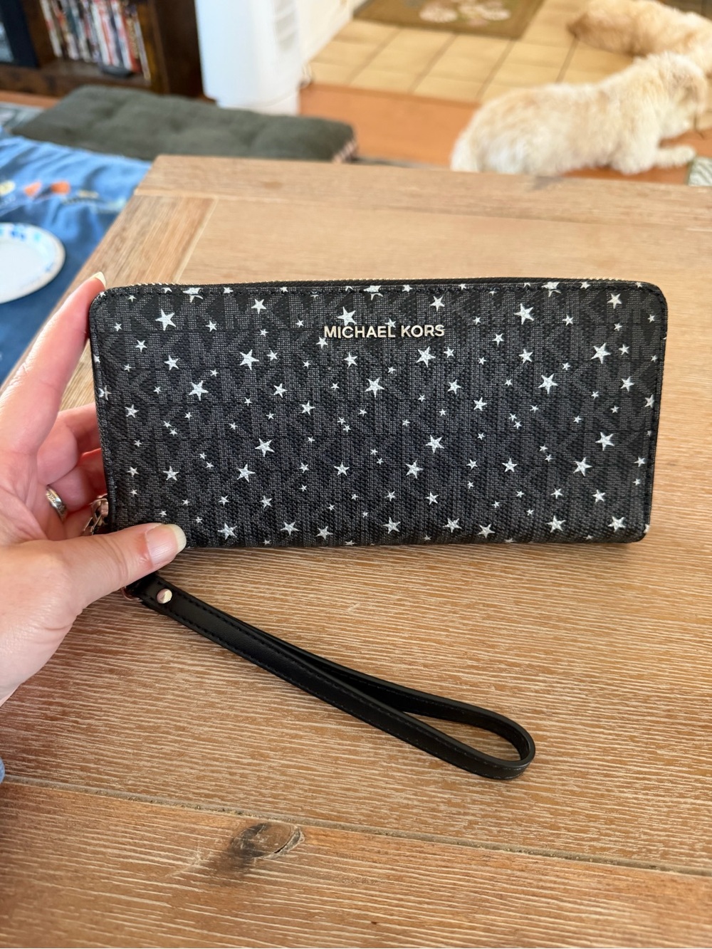 Michael Kors Black Star Print Zip Wallet Wristlet